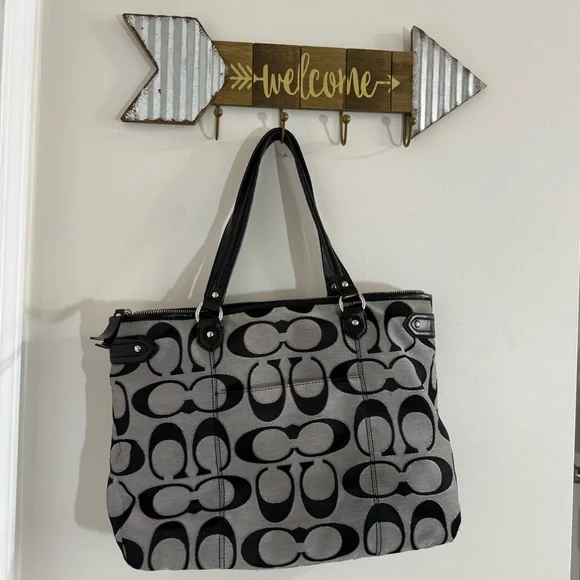 Coach Daisy Black and Silver Signature Tote Bag with 2 Hangtags